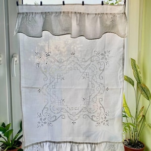 Vintage White Cutwork Cafe Curtain. Cotton Kitchen Valance, Farmhouse Window Panel French Country Curtain  53*82 cm