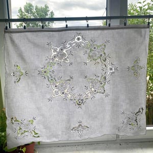 Vintage Cutwork Bomull Cafégardin, Vit Handgjord Broderad Köksgardinpanel 64*82 cm