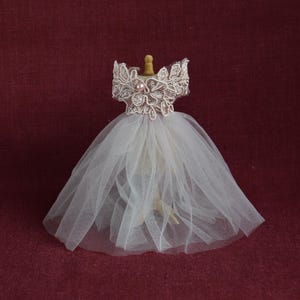 1/12th Miniatures doll dress dollhouse 1:12 Scale. Miniature gown. Beautiful doll clothes for doll house.  Lurex tulle dress Powder pink