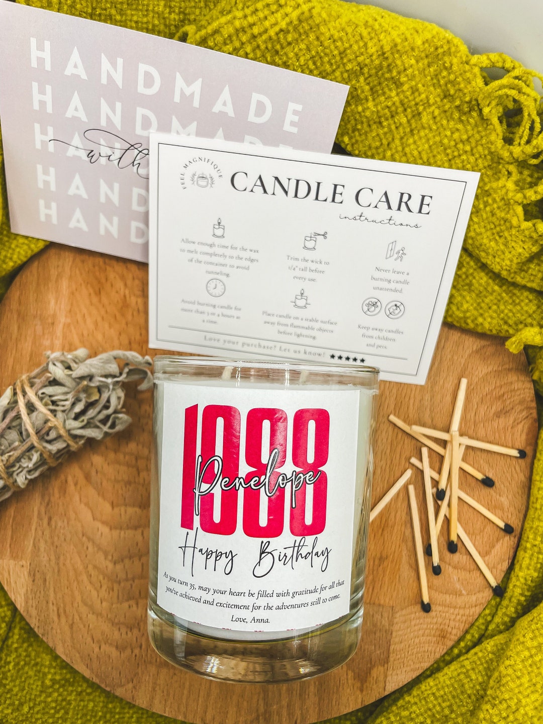 Any Age Personalized Birthday Gift for Her Birth Date Candle Etsy