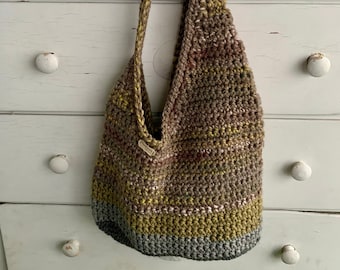 Handmade Acrylic Wool Shoulder Bag: Neutral Crochet Tote
