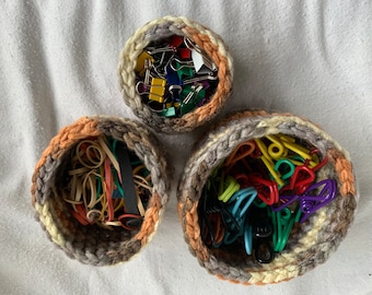 Set of 3 Nesting Baskets | Home Storage | Organization | Crochet | Desk