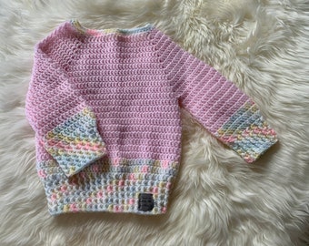 Handmade Baby Pullover Sweater | 12-15 months | Pastels | Pink | 100% Acrylic | Crochet