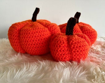 Crochet Orange Pumpkins Set: Thanksgiving Halloween Decor