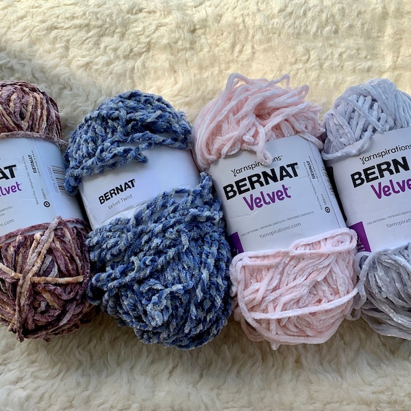 Bernat Velvet Yarn * Twist * Crushed * 10.5 oz * 315 yds * Bulky (5) * 100% polyester * Various colours *