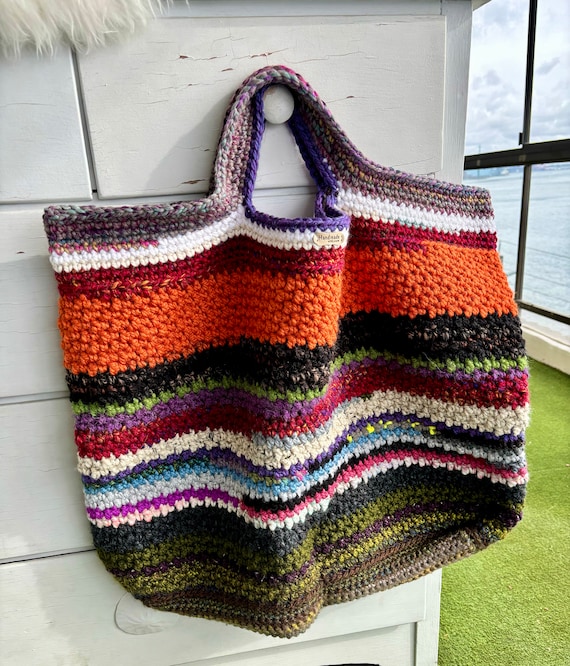 Oversize Tote Bag, Super Chunky Yarn, Multicolour Tote, Large