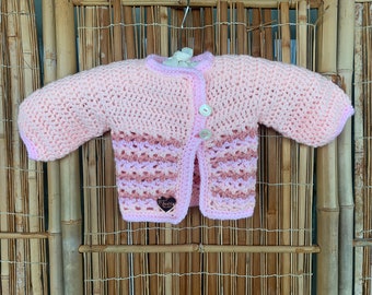 Handmade Baby Sweater | 0-3 months | Baby Girl | Cardigan | Pink