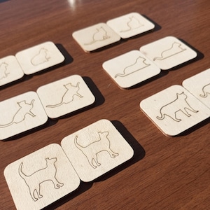 Jogo de correspondência de gatos, cartões de memória de madeira para crianças, brinquedo educacional Montessori, treinamento cerebral, jogo de foco para amantes de gatos, quebra-cabeça pré-escolar
