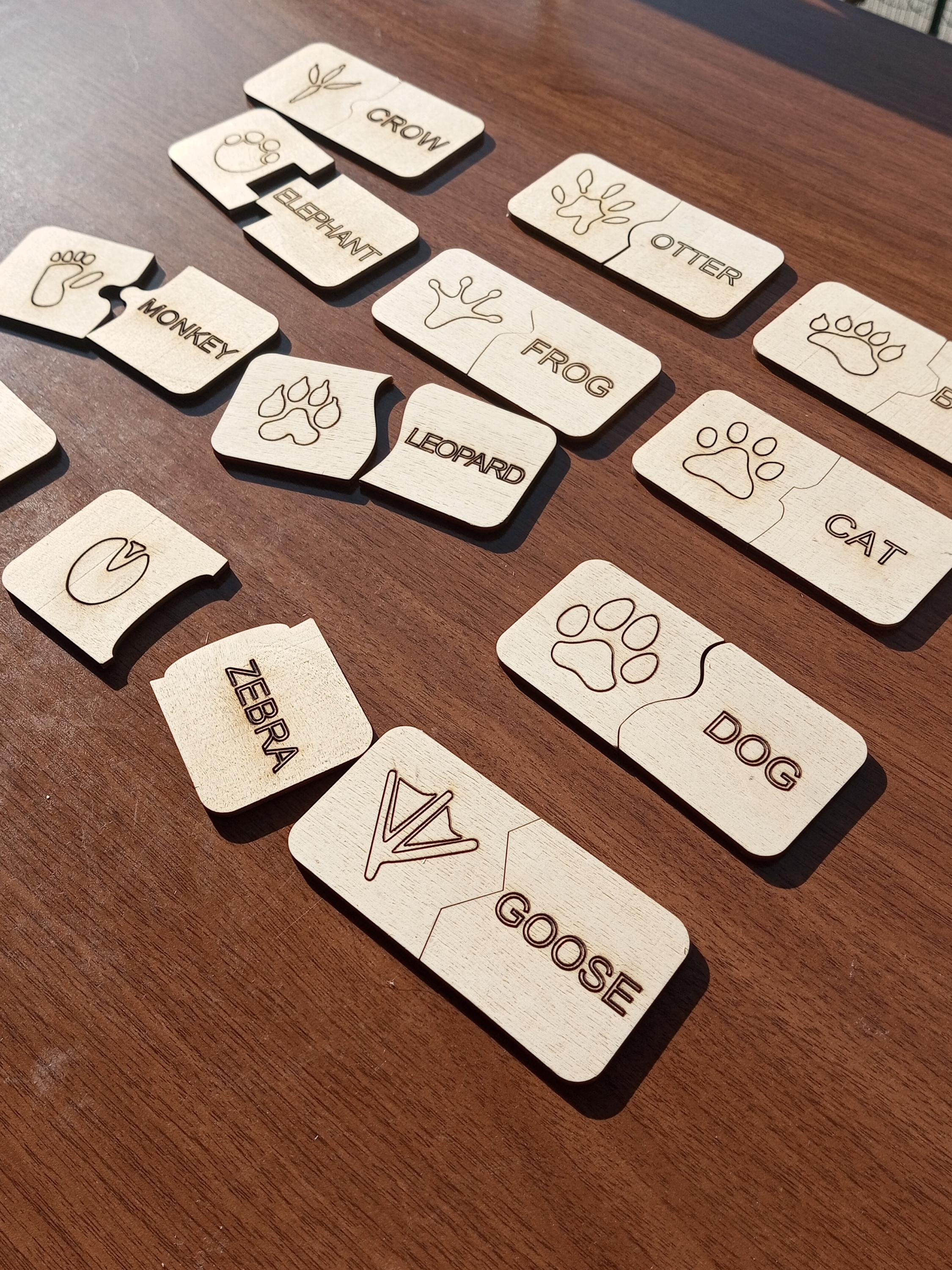 Wooden Animal Tracks Matching Game, Educational Puzzle for Kids ...