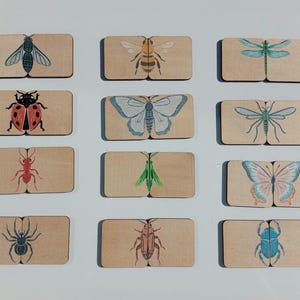 Juego de combinación de insectos de madera Montessori, rompecabezas de memoria, juguetes educativos de insectos, tarjetas de aprendizaje para la educación en el hogar, materiales preescolares, regalo para niños
