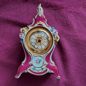 Porzelan fireplace clock Sandizell Dresden design handmade W.Germany with alarm clock movement by Jerger