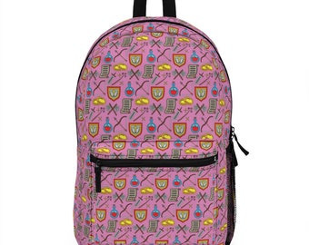 Pink RPG Gaming Backpack | Colorful Designer Bag | Unisex Gifts for Student Gamers | Back To School