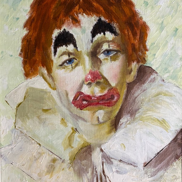 Peinture originale d'un clown masculin, cadeau pour enfant, décor mural ludique, petit format 10x12 pouces