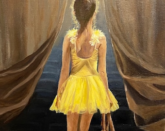 Original Painting of a Ballerina, Unique Artwork of a Young Ballet Performer, small painting, 12x18