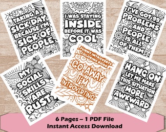 Introvert Coloring Book for Adults Printable PDF | Go Away I'm Introverting 2 |Funny Colouring Pages for Adults | Sarcastic  Antisocial Gift