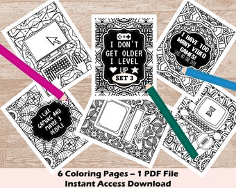 Gaming Coloring Pages I Level up | PC Gamer Printable PDF | Boys Coloring Book | Video Game Coloring Sheets | Gift for Gamers |  Gamer Stuff