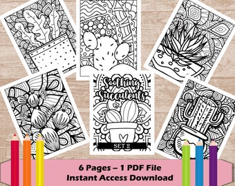 Soothing Succulents 2 | Adult Coloring Book | Coloring for Adults | Houseplant Coloring Pages | Cactus Garden Coloring Book | Cacti Plant