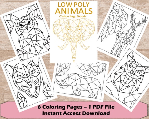 Low Poly Animals Coloring Set2 Nature Coloring Book Activities for