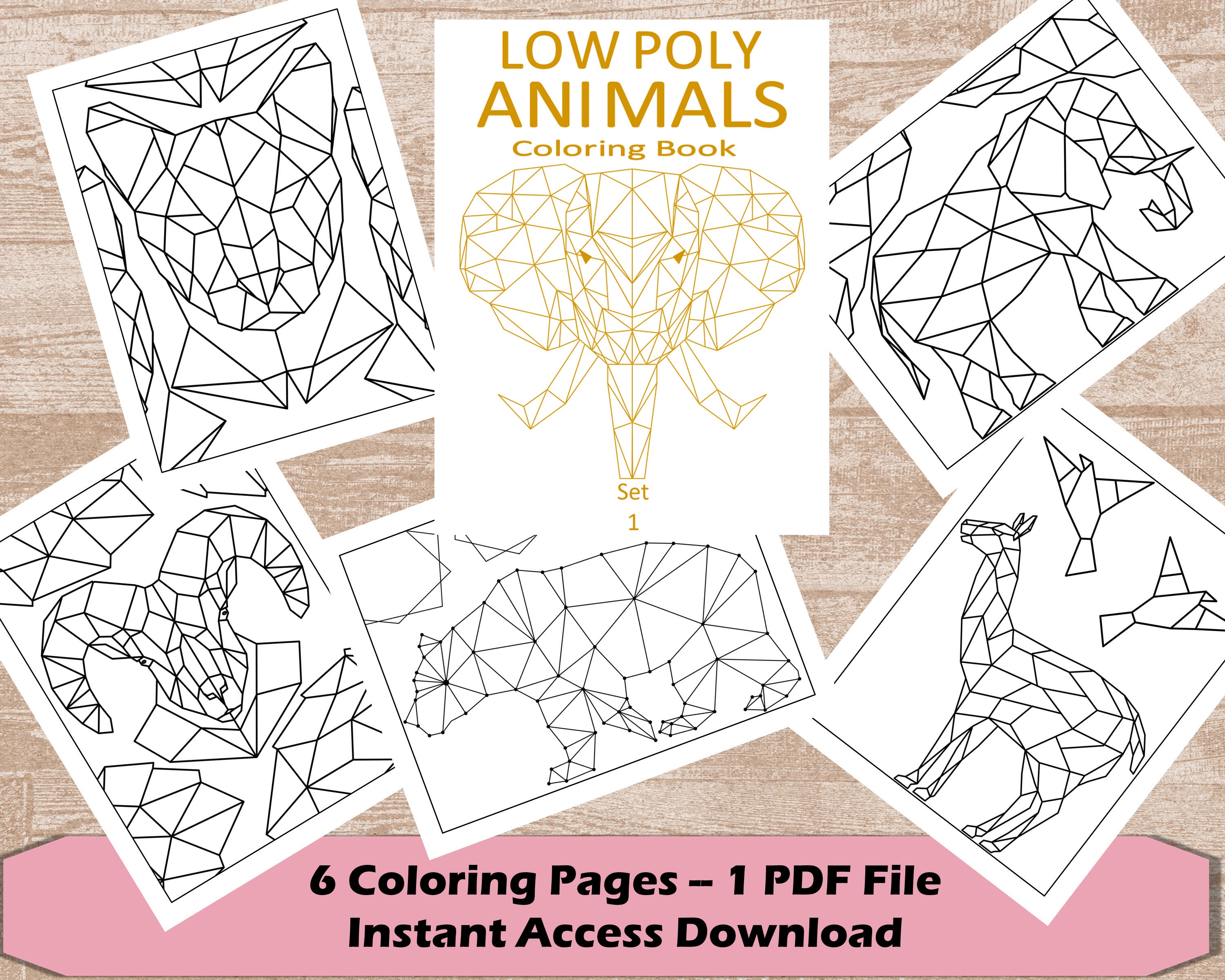 Low Poly Animals Coloring Set1 Nature Coloring Book Activities for