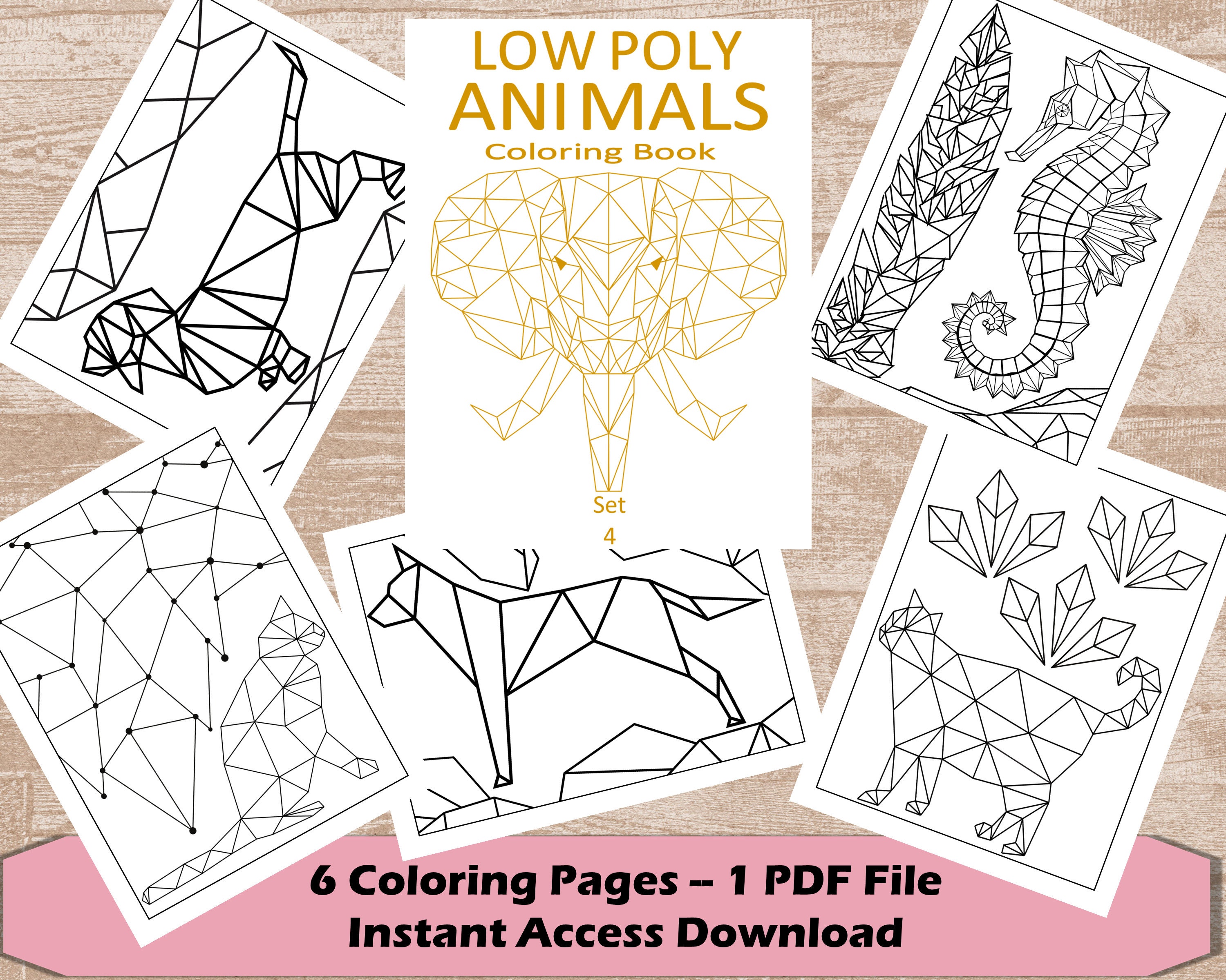 Low Poly Animals Coloring Set2 Nature Coloring Book Activities for