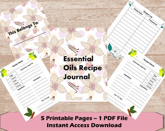 Essential Oil Recipe Journal | Essential Oil Reference Guide | Essential Oil Notebook | Home Herbal Recipes | Aromatherapy Notes