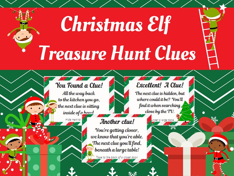 Christmas Elf Treasure Hunt Clues Etsy Christmas Elf Treasure Hunt Clues Etsy
