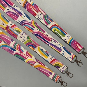 Fabric neck lanyard, Handmade fabric lanyard key chain - Rainbows