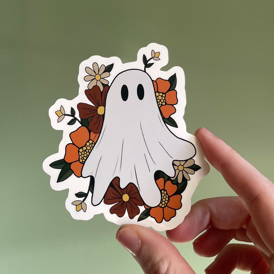 Floral Ghost Vinyl Sticker | Cute Spooky Sticker - Etsy