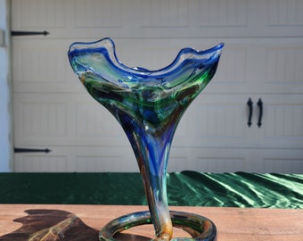 Vintage Sooner Hand Blown Glass Vase MCM 10 Inch