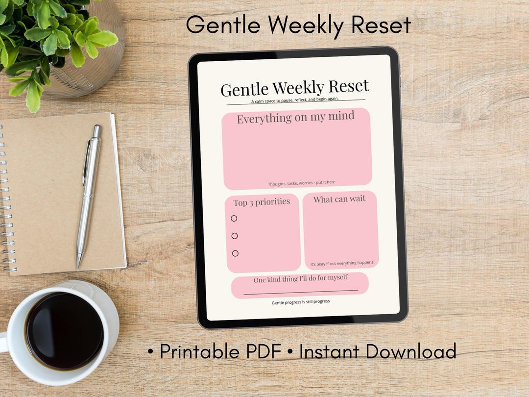 Gentle Weekly Reset Planner Printable | Calm Weekly Planning Sheet ...