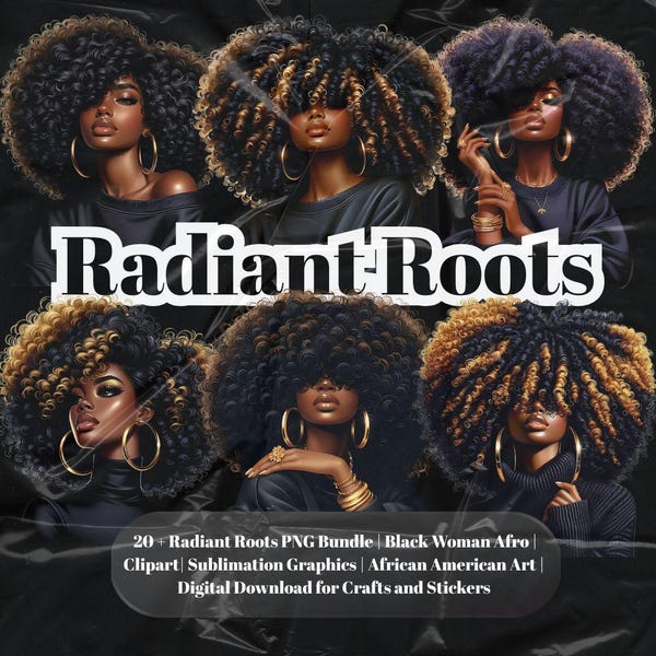 Black Woman Afro PNG Bundle: African American Clipart Graphics (Digital Download)