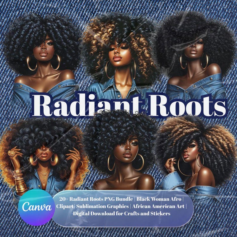 Afro Like Roots Black Woman Afro PNG Bundle: Radiant Roots Clipart (digital Download ...