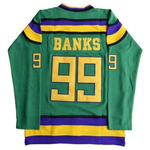 Throwback Movie Mighty Ducks #9 Adam Banks Hawks Team Hockey Jerseys  Stitched