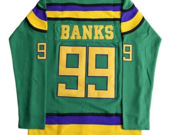 Retro Mighty Ducks Movie Jersey Adam Banks #99 Ice Hockey Jersey Green  Small