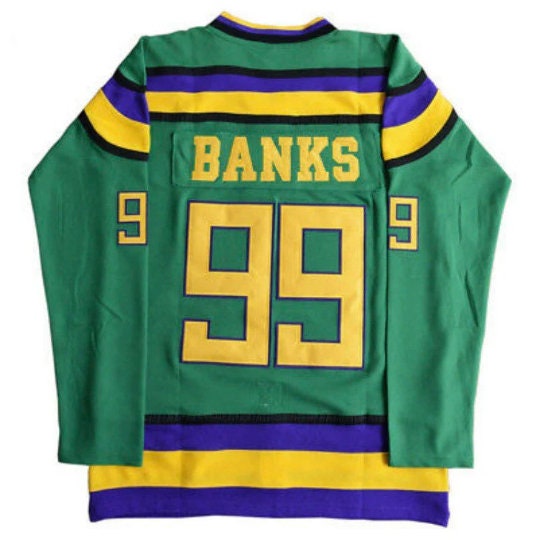 Vtg The Mighty Ducks Movie Adam Banks #99 Jersey With Fight Strap Mens M