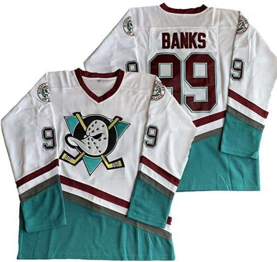 Mighty Ducks Adam Banks Hockey Jersey Adult XL White Stitched Fight Strap