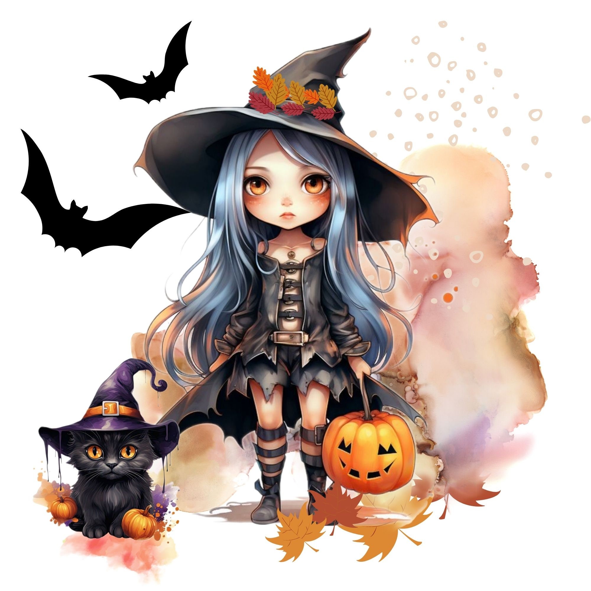 Cute little witch clipart, witch clipart, girl clipart, Halloween images,  little girl clipart. Digital download, image size:2000x2000
