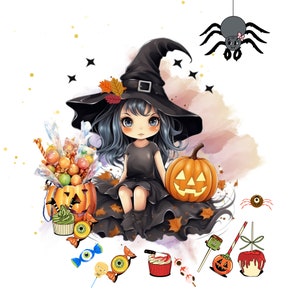 iedliche kleine Hexe Sammlung Halloween Bundle Clip Art PNG und JPG. Digital Download
