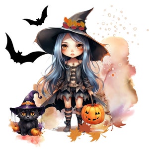 Little cute witch clipart, witch clipart, girl clipart, Halloween images, little girl clipart. Digital download