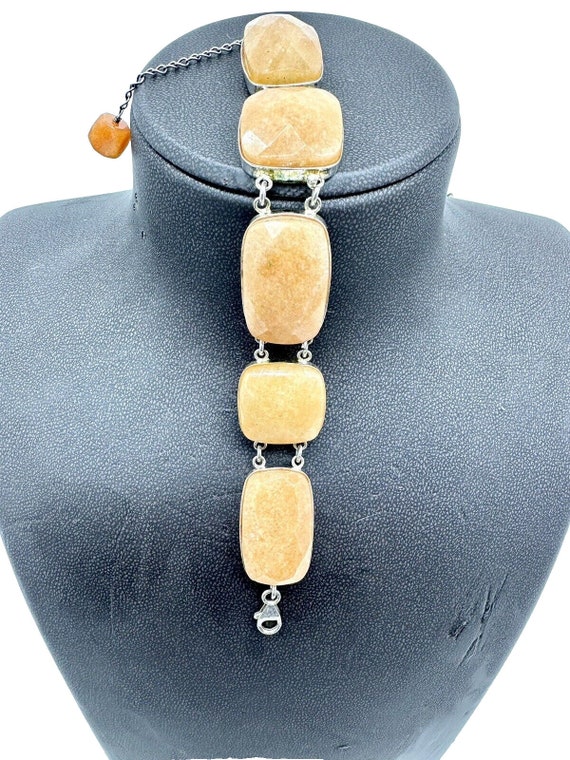 Mid Modern Faceted Peach Moonstone Sterling Silver