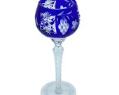 Vintage Nachtmann Traube Wine Hock Cobalt Blue Crystal Cut to Clear Bohemian
