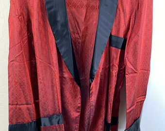 Vintage Bennington Custom Satin Smoking Jacket Long Robe M Synthetic Silky