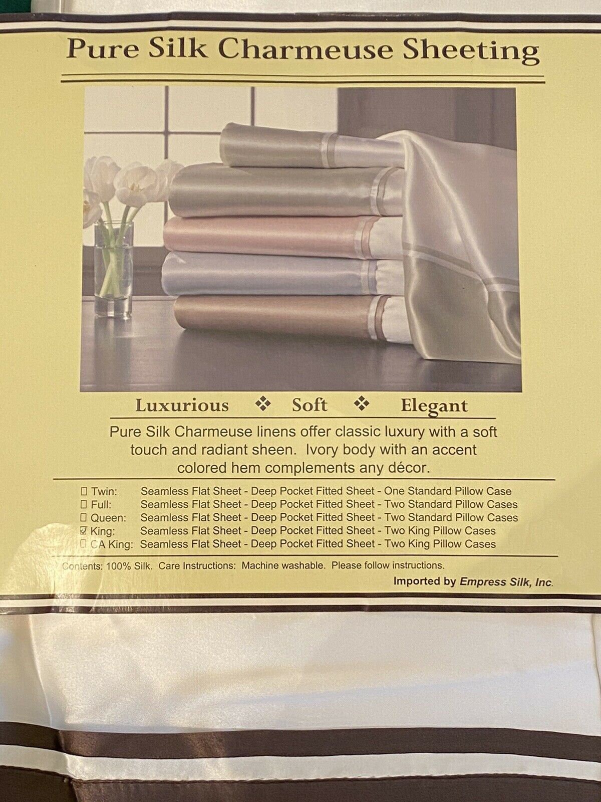 NOS Eastern King Empress Silk Sheet Set 