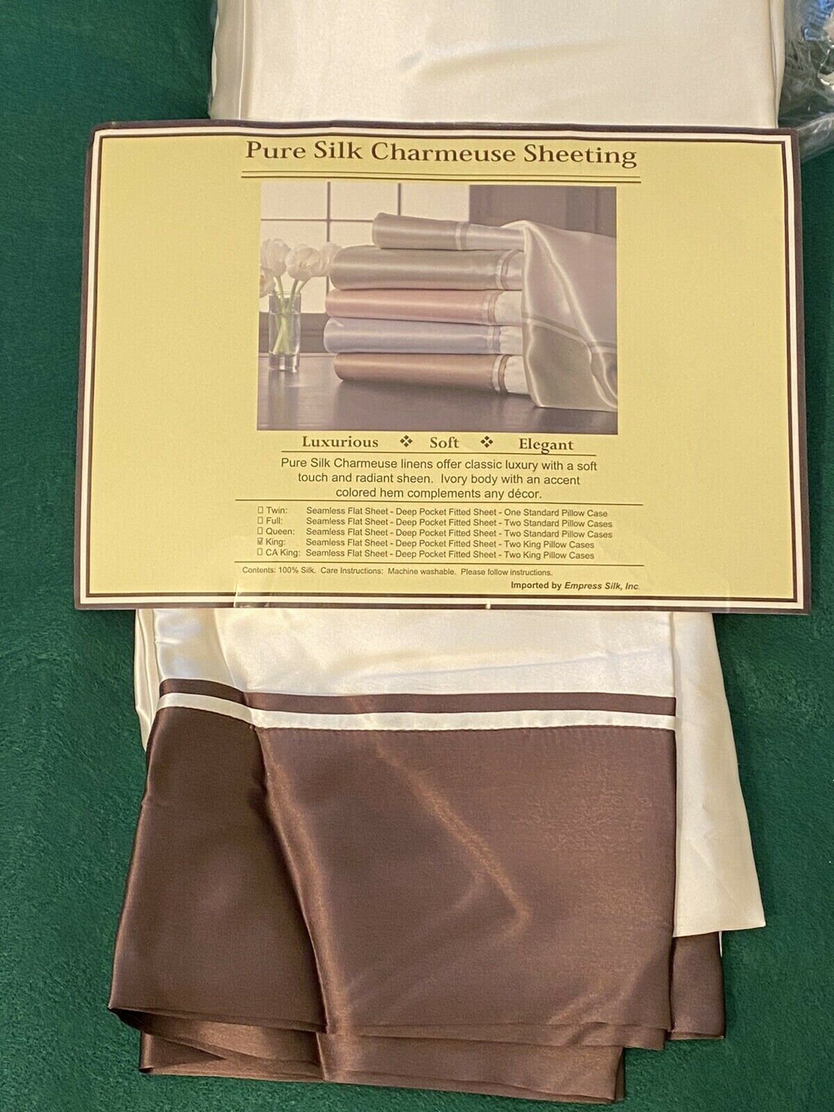 NOS Eastern King Empress Silk Sheet Set 
