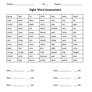 First / Second Grade Sight Words + Assessment
