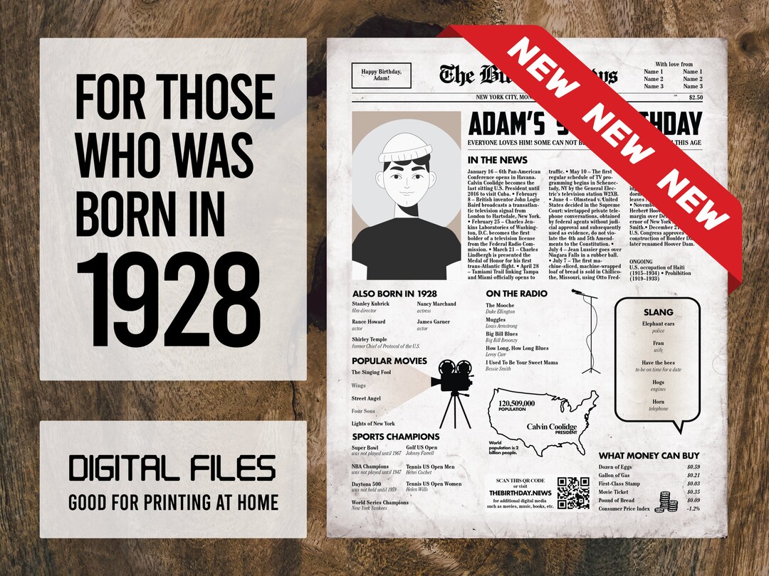 95th Birthday Newspaper Poster HOME PRINTABLE Birthday Gift for Men or ...