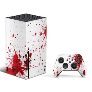 May include: White Xbox Series X console and controller with a red splatter paint design.