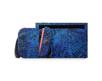 Nintendo Switch 2 Blue Doodle Skin | Abstract Vinyl Wrap for Console, Joy-Cons & Dock