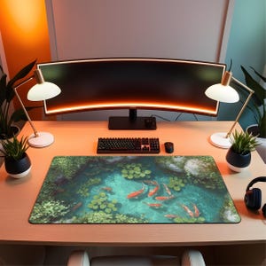 Alfombrilla de escritorio con peces koi / Alfombrilla de ratón XL con diseño de olas japonesas