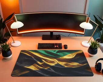 Jamaican Flag Large Desk Mat | Realistic Wavy Fabric Mouse Pad